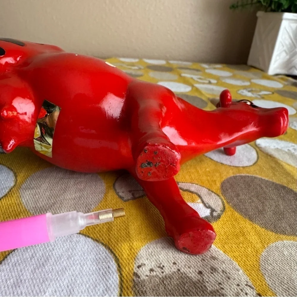 K’s Collection red black striped grid hand painted Cow figurine